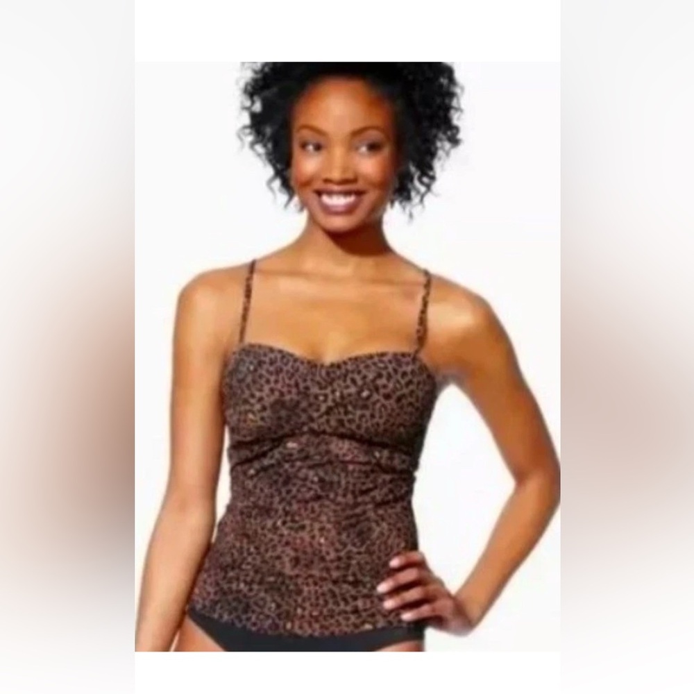 SPANX ASSETS BY SARA BLAKELY TANKINI BROWN LEOPARD PRINT SIZE L SWIN TOP